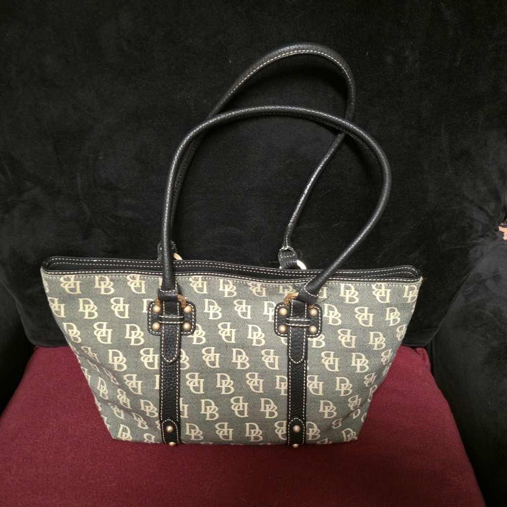 Vintage Dooney & Bourke Tan and Brown Canvas Logo Satchel - Picture 2 of 10